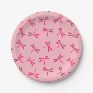 Japanese Dragonfly Pattern, Light Coral Pink Paper Plate