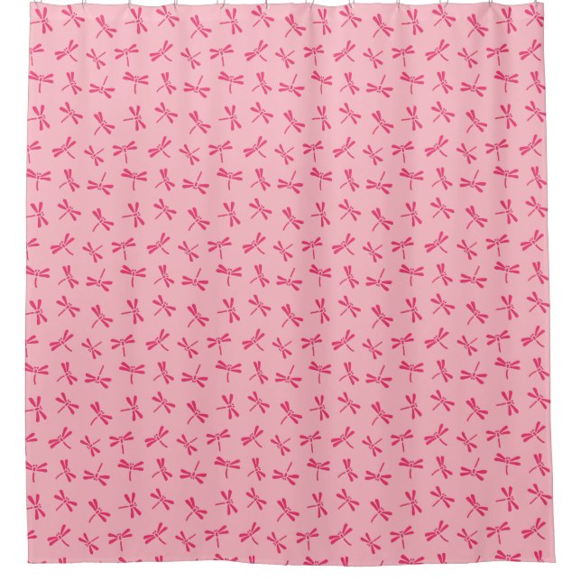 Japanese Dragonfly Pattern, Light Coral Pink Shower Curtain (Front)
