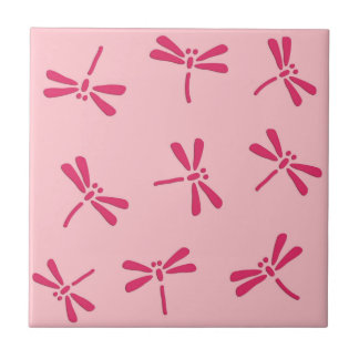 Japanese Dragonfly Pattern, Light Coral Pink Tile