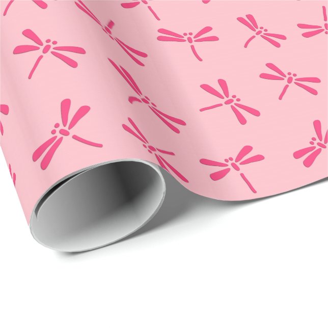 Japanese Dragonfly Pattern, Light Coral Pink Wrapping Paper (Roll Corner)
