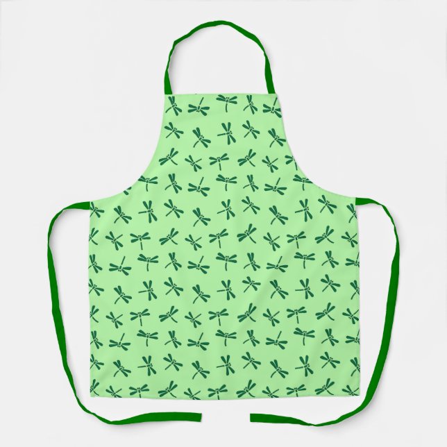 Japanese Dragonfly Pattern, Light Jade Green Apron (Front)