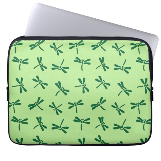 Japanese Dragonfly Pattern, Light Jade Green Laptop Sleeve (Front)