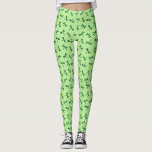 Japanese Dragonfly Pattern, Light Jade Green Leggings