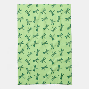 Japanese Dragonfly Pattern, Light Jade Green Tea Towel
