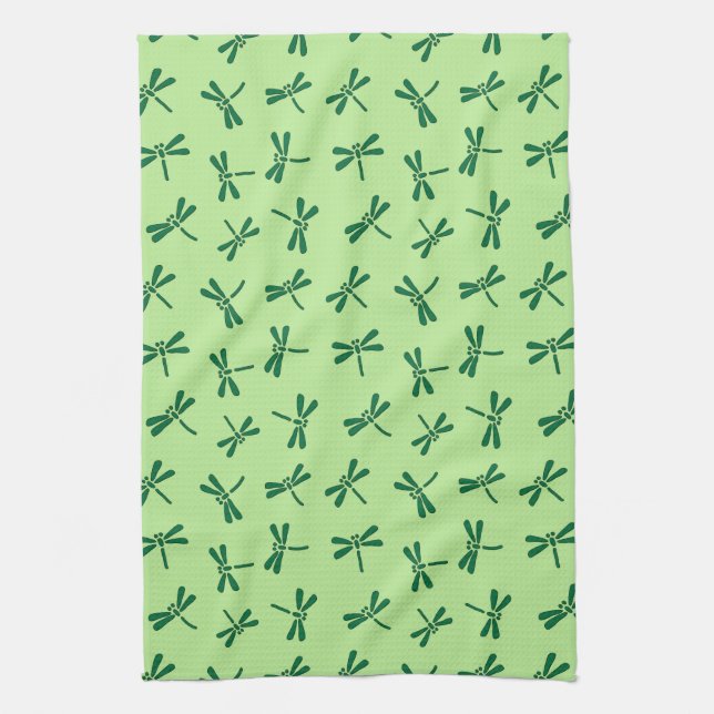 Japanese Dragonfly Pattern, Light Jade Green Tea Towel (Vertical)