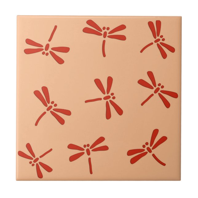 Japanese Dragonfly Pattern, Mandarin Orange Tile (Front)