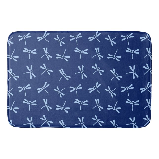 Japanese Dragonfly Pattern, Navy and Sky Blue  Bath Mat (Front)