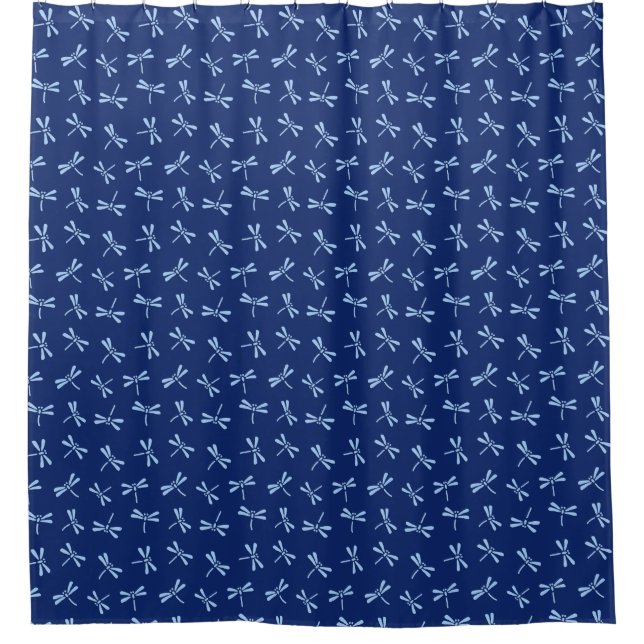Japanese Dragonfly Pattern, Navy and Sky Blue  Shower Curtain (Front)