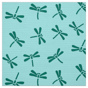 Japanese Dragonfly Pattern, Turquoise and Aqua Fabric
