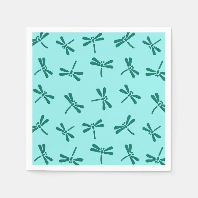Japanese Dragonfly Pattern, Turquoise and Aqua Napkin (Front)