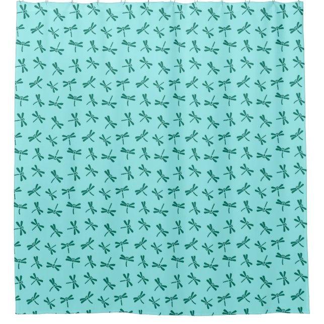 Japanese Dragonfly Pattern, Turquoise and Aqua Shower Curtain (Front)