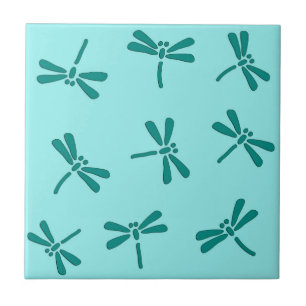 Japanese Dragonfly Pattern, Turquoise and Aqua Tile