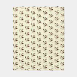 Japanese Drawing of a Crane, Brown Fleece Blanket
