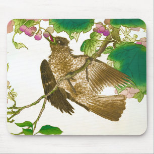 Japanese Drawing of Jay on a Grape Vine Mouse Pad