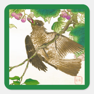 Japanese Drawing of Jay on a Grape Vine Square Sticker