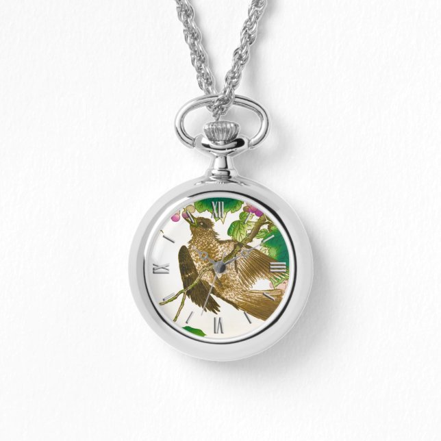 Japanese Drawing of Jay on a Grape Vine Watch (Front)