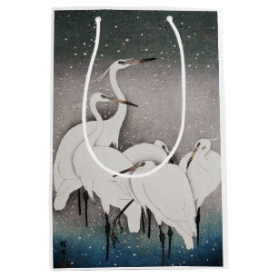 Japanese Egrets Cranes Bird Winter Snow Art Medium Gift Bag