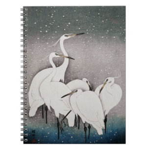 Japanese Egrets Cranes Bird Winter Snow Art Notebook