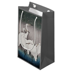 Japanese Egrets Cranes Bird Winter Snow Art Small Gift Bag