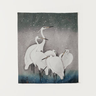 Japanese Egrets Cranes Bird Winter Snow Art Tapestry