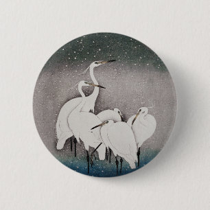 Japanese Egrets Koson Cranes Winter Snow 6 Cm Round Badge