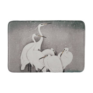 Japanese Egrets Koson Cranes Winter Snow Bath Mat