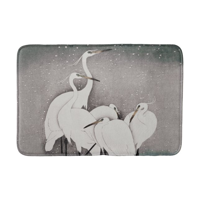 Japanese Egrets Koson Cranes Winter Snow Bath Mat (Front)