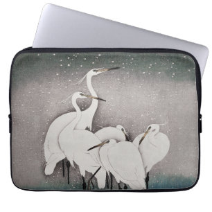 Japanese Egrets Koson Cranes Winter Snow Laptop Sleeve
