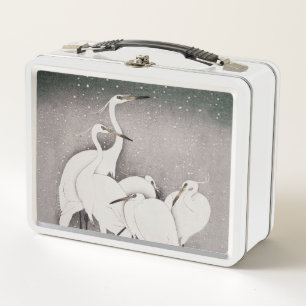 Japanese Egrets Koson Cranes Winter Snow Metal Lunch Box