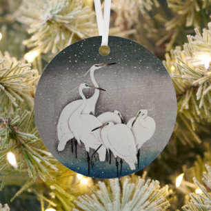 Japanese Egrets Koson Cranes Winter Snow Metal Tree Decoration