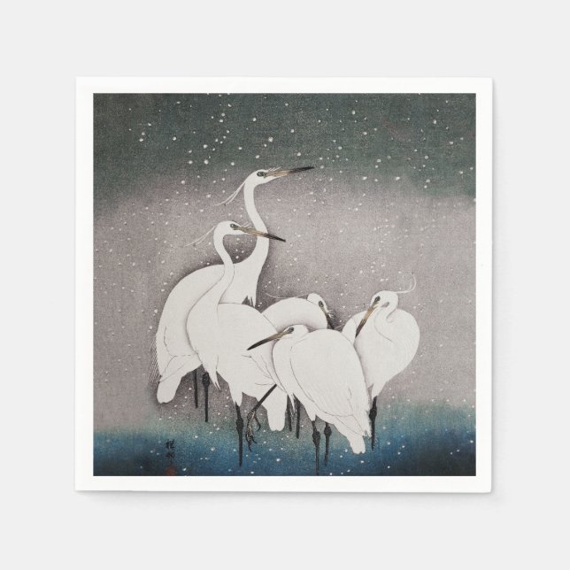 Japanese Egrets Koson Cranes Winter Snow Napkin (Front)