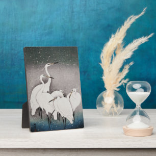 Japanese Egrets Koson Cranes Winter Snow Plaque
