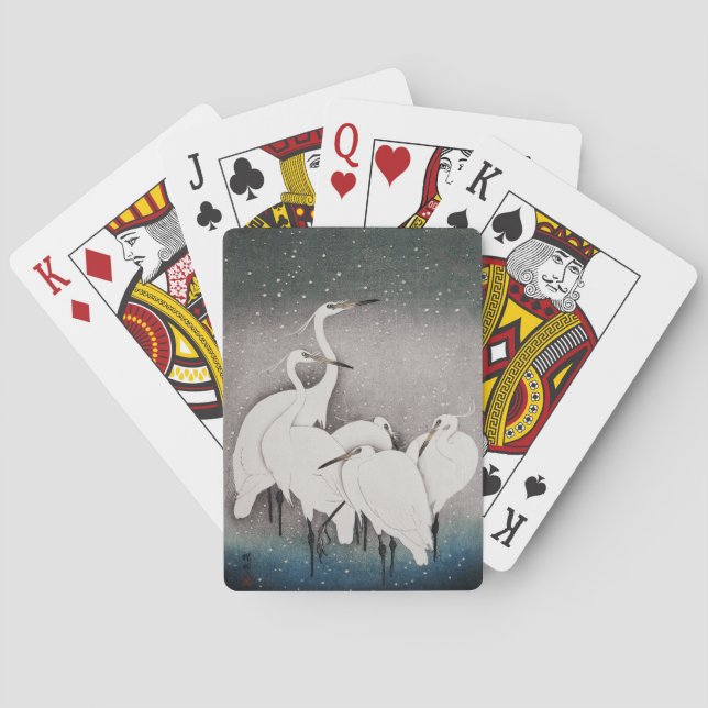 Japanese Egrets Koson Cranes Winter Snow Playing Cards (Back)