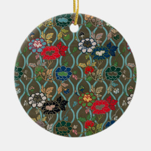 Japanese Elegance: Vintage Floral Ceramic Tree Decoration
