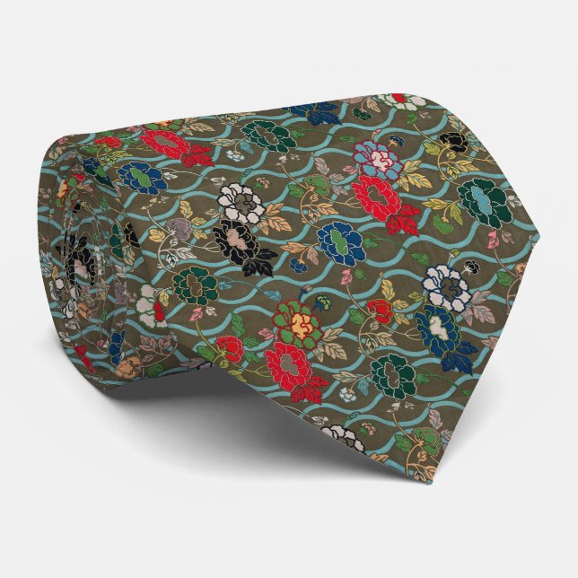 Japanese Elegance: Vintage Floral  Tie (Rolled)