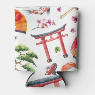 Japanese Elements Watercolor Seamless Texture Can Cooler