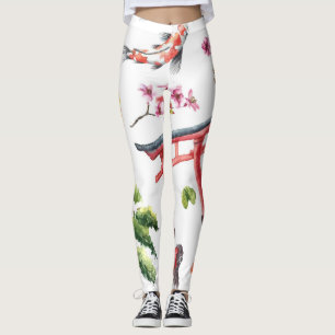 Japanese Elements Watercolor Seamless Texture Leggings