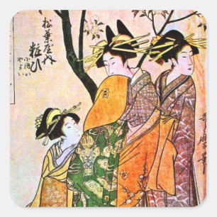 Japanese Engraving Three Geisha 1911 Square Sticker