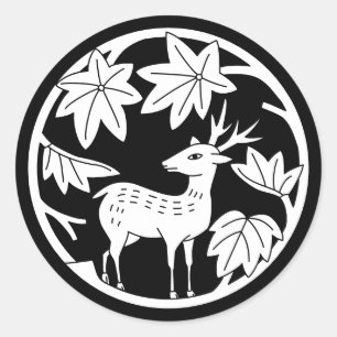 Japanese Family Crest-Japanese maple and deer Classic Round Sticker