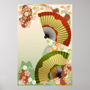 Japanese Fan 3 green Poster