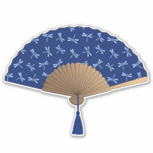 Japanese Fan, Dragonfly Pattern, Cobalt Blue