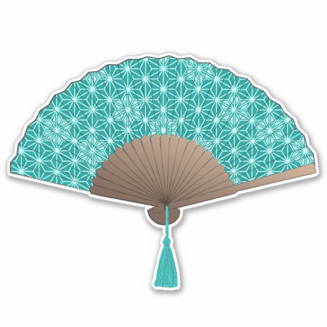 Japanese Fan in Asanoha pattern, Turquoise (Front)