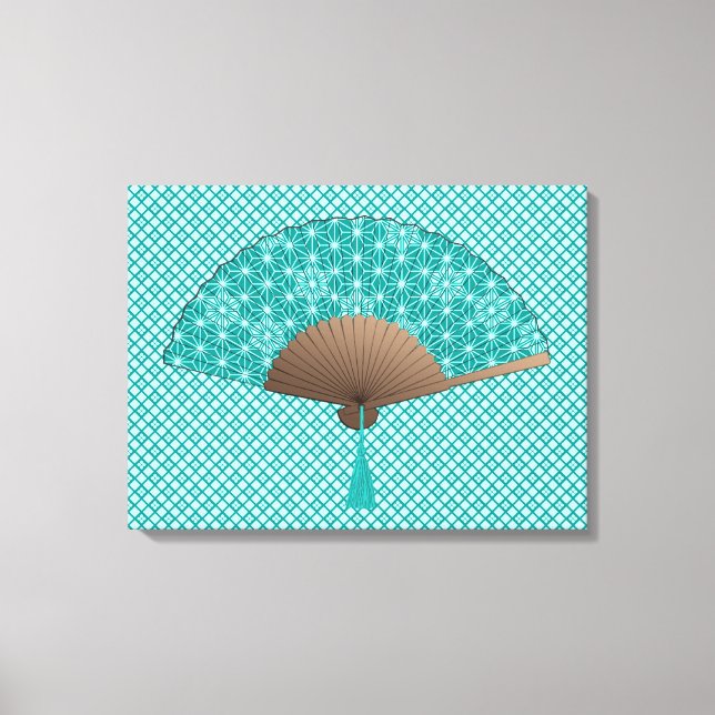 Japanese Fan in Asanoha pattern, Turquoise Canvas Print (Front)