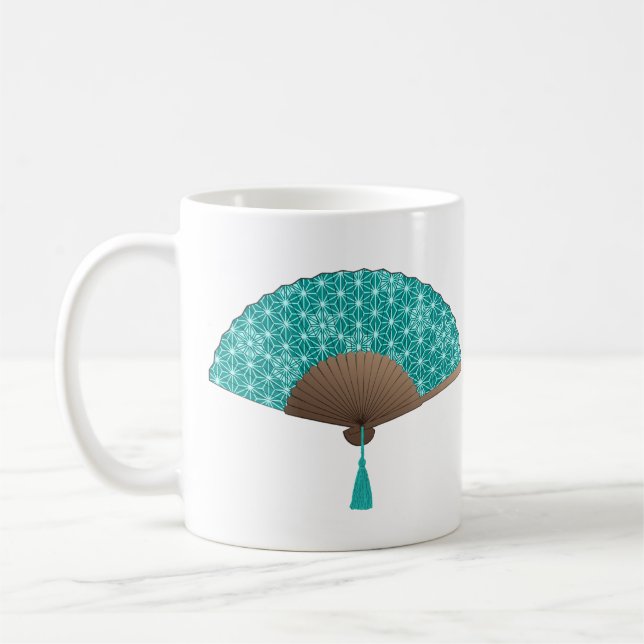 Japanese Fan in Asanoha pattern, Turquoise Coffee Mug (Left)