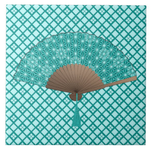 Japanese Fan in Asanoha pattern, Turquoise Tile
