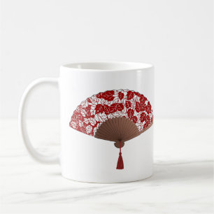 Japanese Fan,Japanese Fan in Leaf Print, Dark Red Coffee Mug