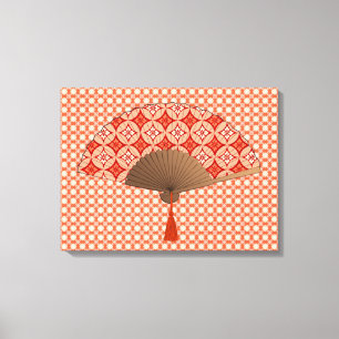 Japanese Fan, Shippo Motif, Mandarin Orange Canvas Print