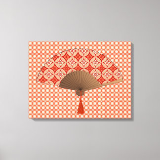 Japanese Fan, Shippo Motif, Mandarin Orange Canvas Print