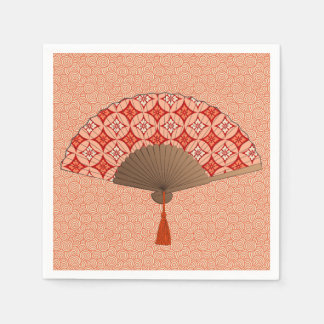 Japanese Fan, Shippo Motif, Mandarin Orange Napkin
