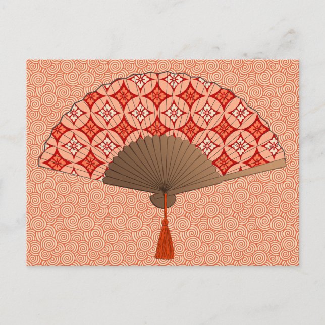 Japanese Fan, Shippo Motif, Mandarin Orange Postcard (Front)